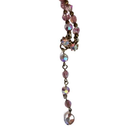 Vintage Pink Faceted Glass Beaded Necklace, Double Strand Aurora Borealis - Picture 3 of 10